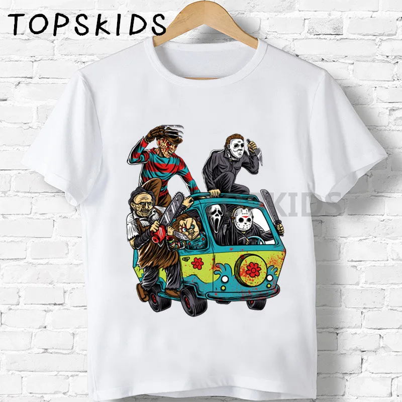 2019 Детские Мультяшные футболки с машинкой для резни мальчиков и девочек забавные