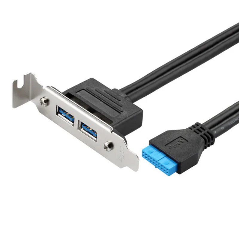 

Half Size Bracket Motherboard 20pin to 2 Ports USB 3.0 Female Back Panel Header Connector Cable Adapter With PCI Slot Plate 50CM