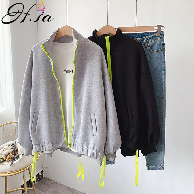 Женский свитер на молнии H.SA повседневный Свитер оверсайз с лентами осень 2020| |