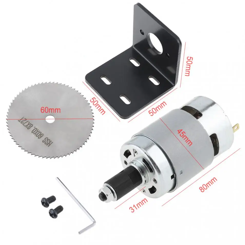 12-24V 775 Motor Table Saw Kit with Ball Bearing Mounting Bracket and 60mm Blade for Cutting Polishing Engraving | Инструменты