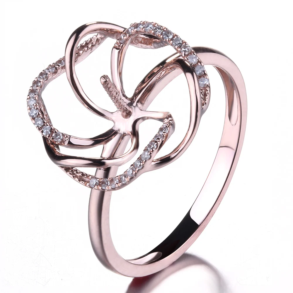 HELON Solid 14K Rose Gold Pave Natural Diamond Engagement Wedding Semi Mount Ring Setting Women Fine Jewelry fit 8-11mm Pearl | Украшения и