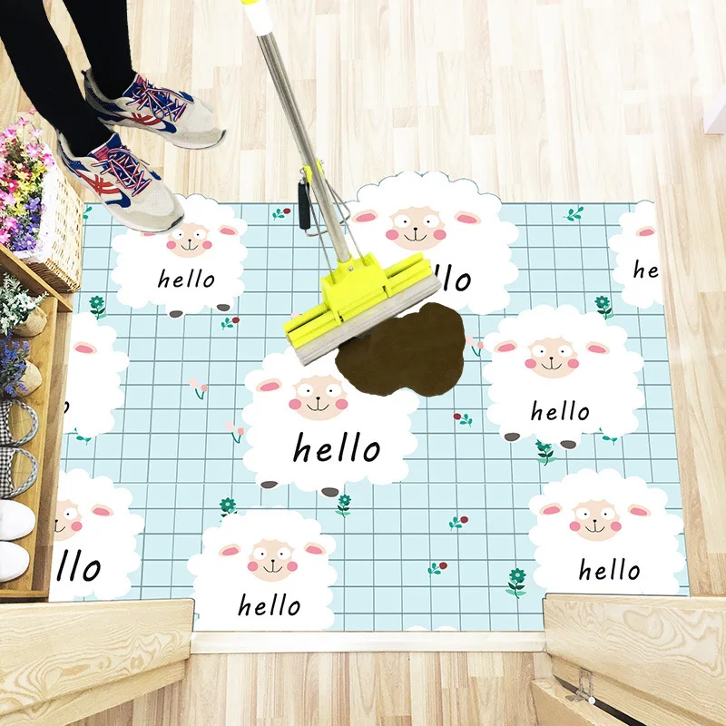 Мультяшный коврик из искусственной кожи моющийся кухонный нескользящий для