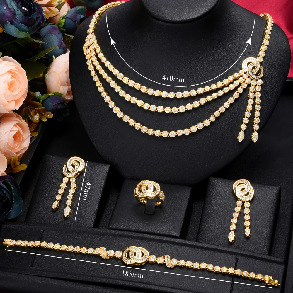 

missvikki High Quality Luxury Gorgeous 3 layers Tassel Necklace Earrings Jewelry Set Women Wedding Sparkly Women Wedding Jewelry