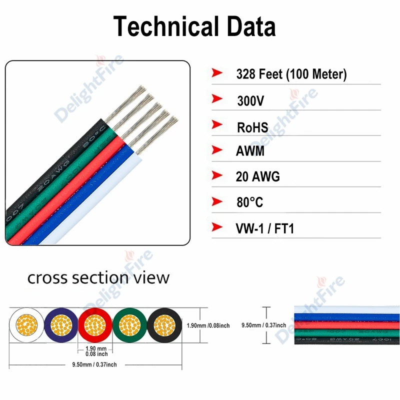 1 м 5 контактный кабель соединительный для светодиодной ленты 0 3 мм 2 ядра