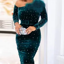 Vestido ajustado verde de terciopelo con lentejuelas brillantes para mujer, vestido Sexy de noche con purpurina para fiesta de Navidad e Invierno (1)