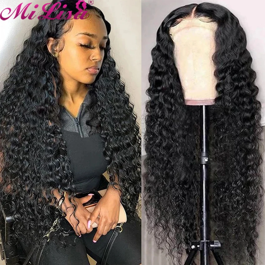 

Deep Wave Frontal Wig For Women Pre Plucked Brazilian Remy Hair T Middle Part Curly Human Hair Wig Wet And Wavy Lace Front Wigs
