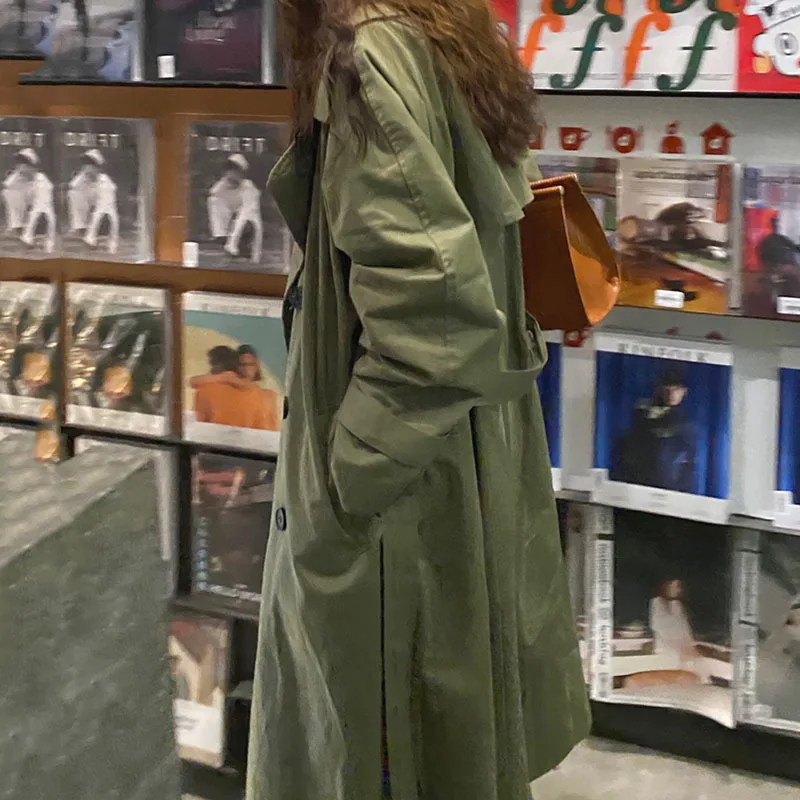 

SHENGPALAE Trench Coat Women Autumn New Laple Loose Double Breasted Lace Up Waist Long Sleeve Windbreaker Female 2021 5E3248