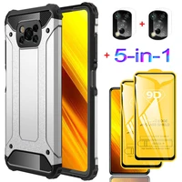 5 in 1 phone case glass for poco x3 nfc case poco f3 x 3 pro mi pocophone x3 shockproof silicone cover xiaomi poco x3 pro case
