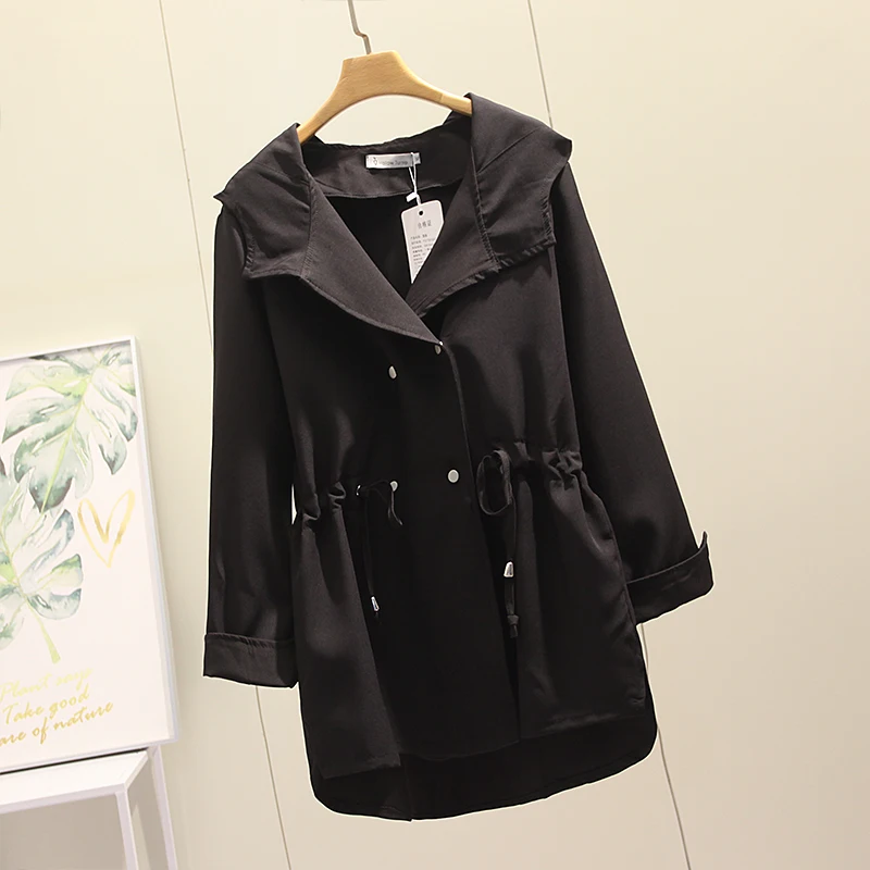Новинка 2020 большой женский плащ весна осень с капюшоном на завязках повседневное
