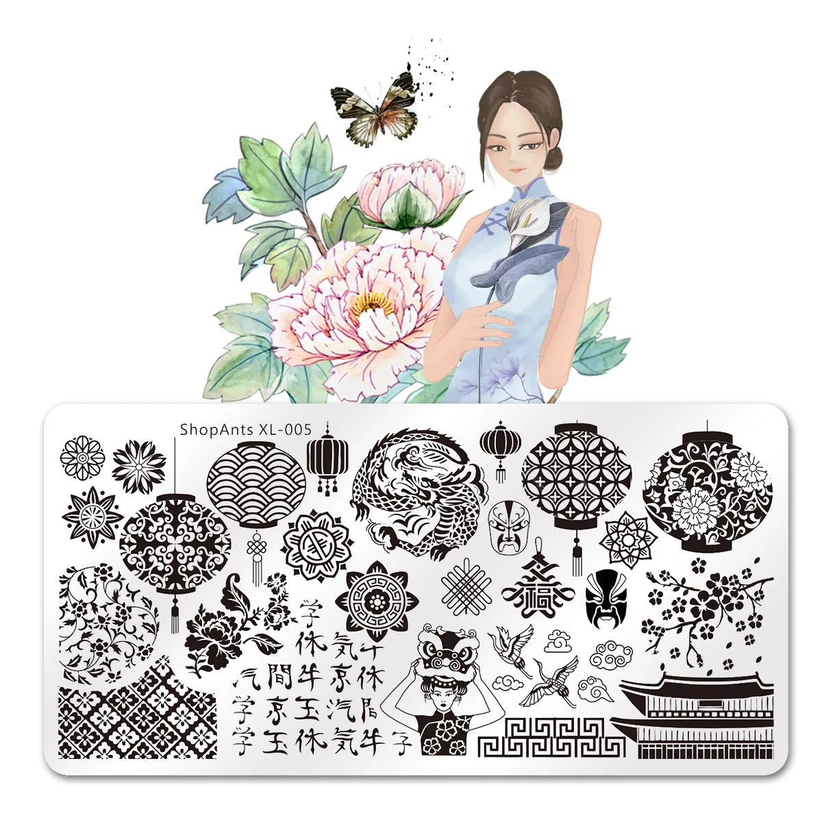 Штампованные пластины для ногтей из нержавеющей стали 6*12 см Китайский Персонаж