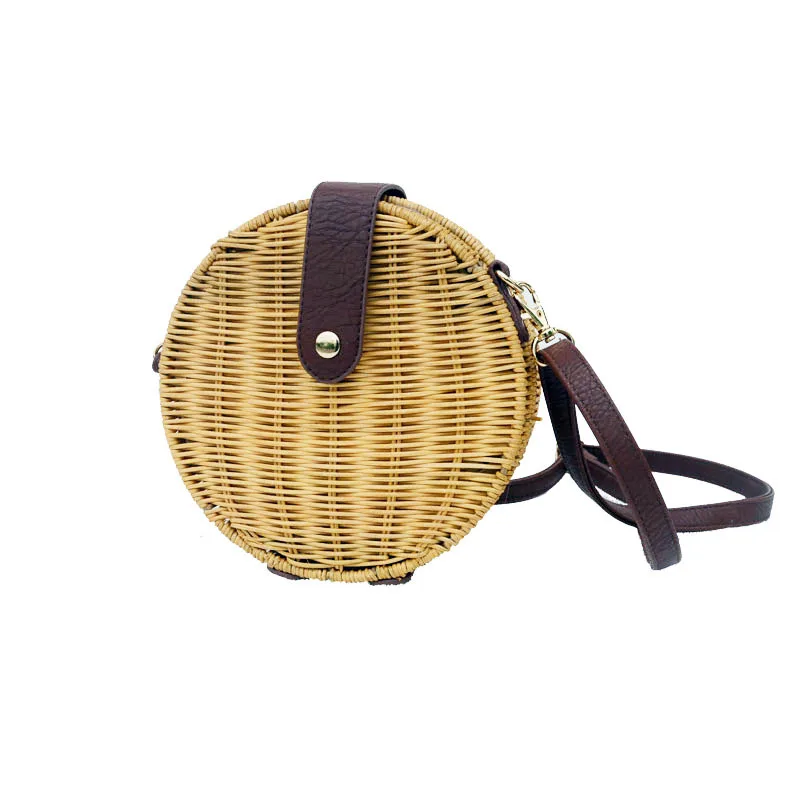 

Ladies Shoulder Bag Ethnic Style Woven Bag Vine-made Retro Fashion Handmade Bag Girl Oblique Shoulder Two Round Woven Bag