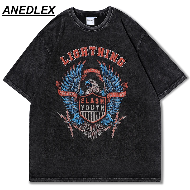 

2022 Hip Hop Streetwear Men T-Shirt Embroidery Eagle Letter Embroidery T Shirt Harajuku Summer Retro Short Sleeve Cotton Tshirt