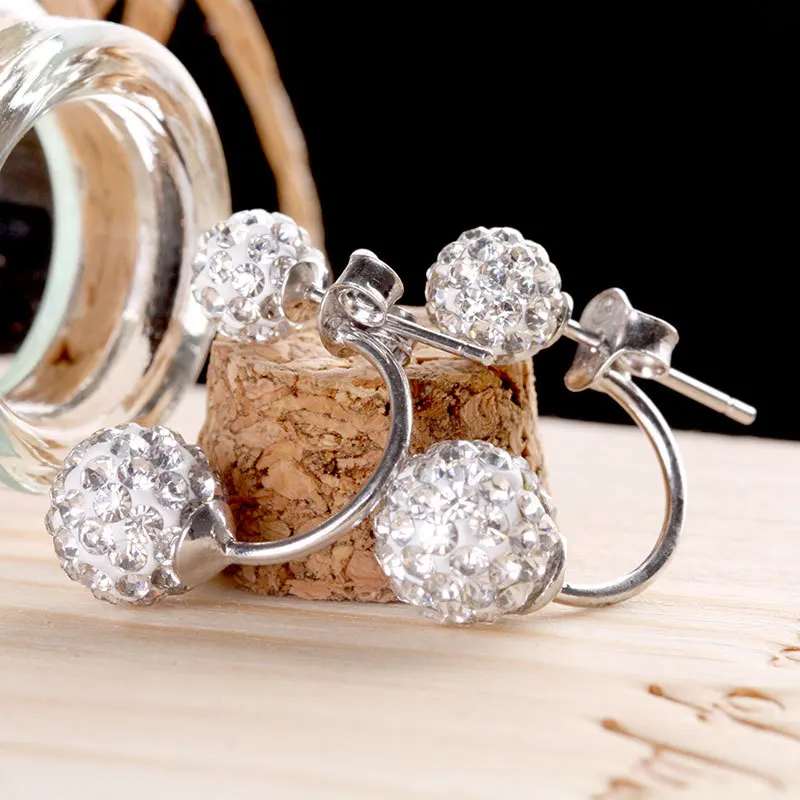 

Stud Earrings Authentic 925 Sterling Silver Earrings For Women Earing Jewelry Korean Earring Full Crystal Double Ball Earings