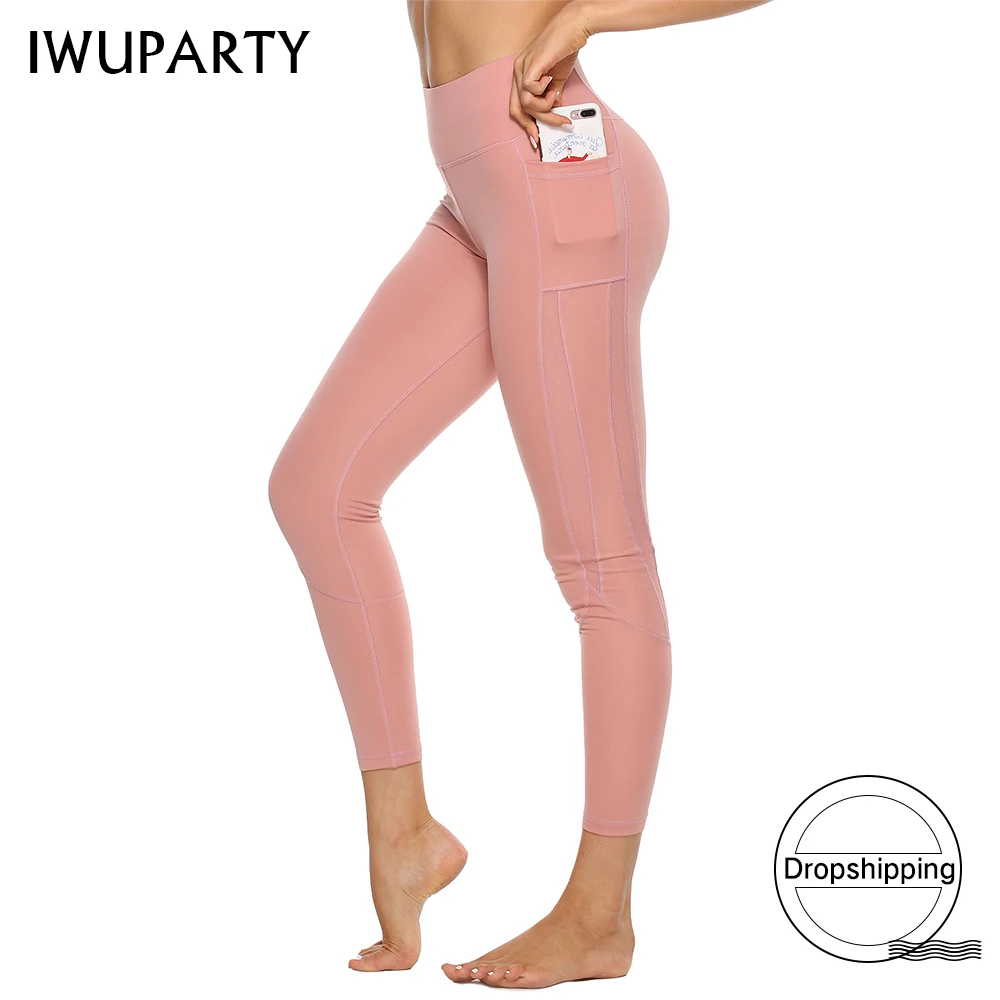 Спортивные штаны для йоги с карманами IWUPARTY сетчатые спортивные Леггинсы высокой