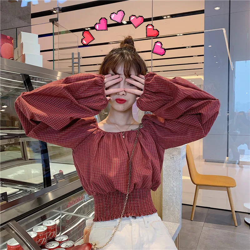 Осень 2020 Новое поступление Сексуальная рубашка без бретелек вырез лодочкой