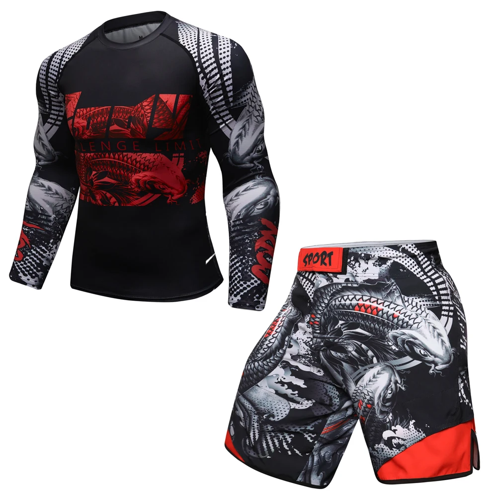 Футболки MMA BJJ Rashguard штаны спортивный костюм для фитнеса боксерские Трикотажные