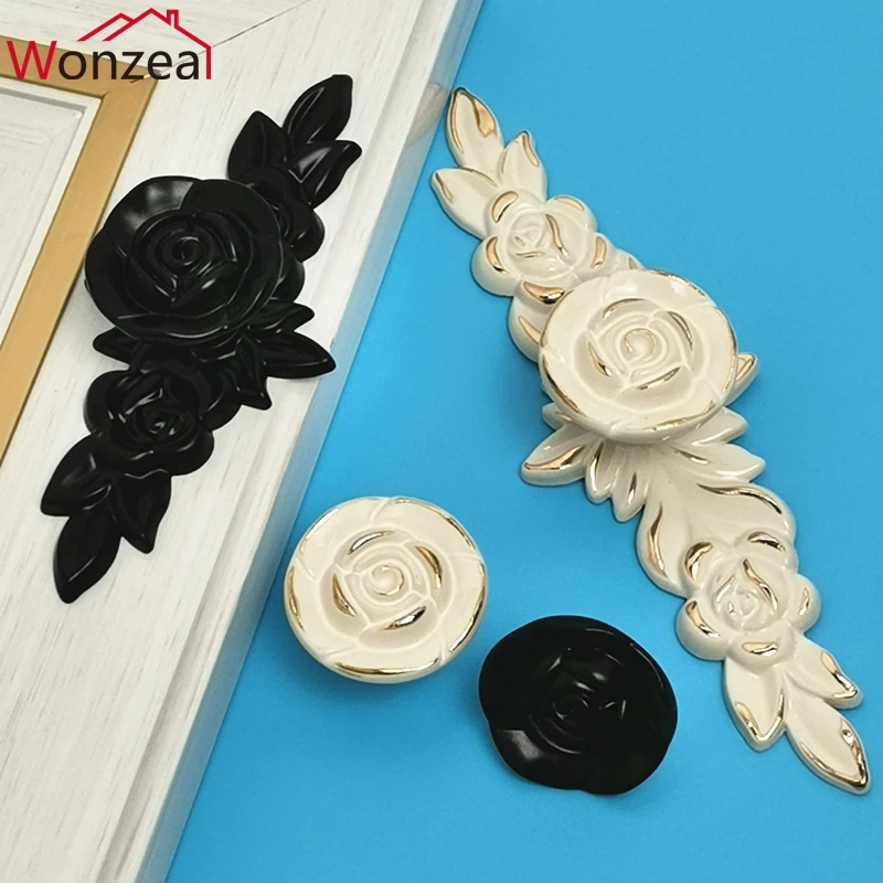 Винтаж Черный цвет роза мебельный Шкаф Тянет ручка ящика творческая дверная