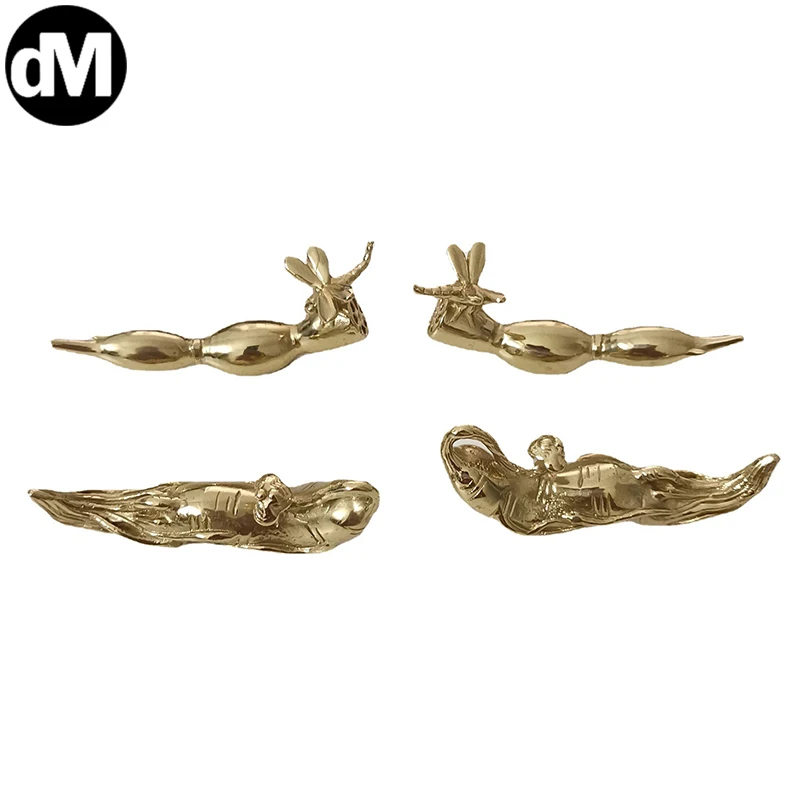 

DM 2pcs/Set Brass Chinese Style Solid Ginseng Lucky Ruyi Copper Made Furniture Home Door Handle Gate Lockers Cabinet Pulls