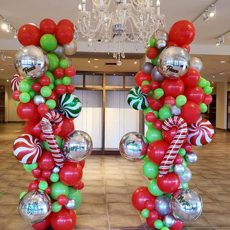 

121Pcs Red Green Candy Balloons Garland kit Chain Christmas Balloons Decorations For Home Party Helium Globos Navidad 2021