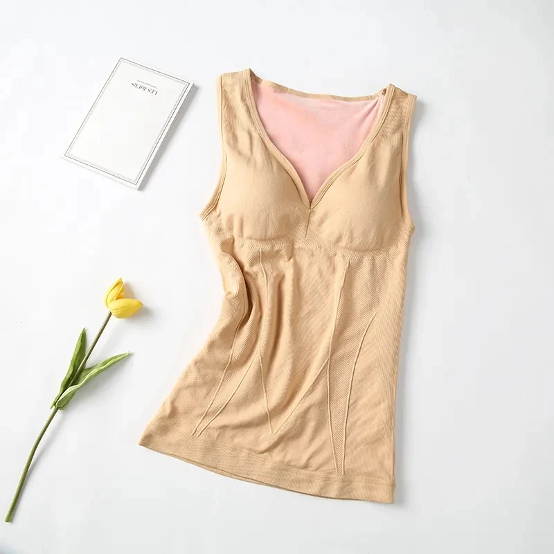 2022 Underwear Thermal Underwear Women Vest Tank Crop Top Sexy Bottoming Sling Fleece Vest Female Seamless Padded Vest