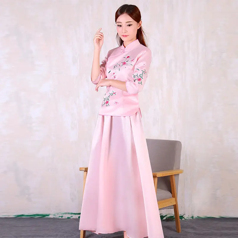 

2021 Китайская древняя длинная юбка, традиционная Женская одежда, удобная розовая одежда для отдыха, одежда с вышивкой