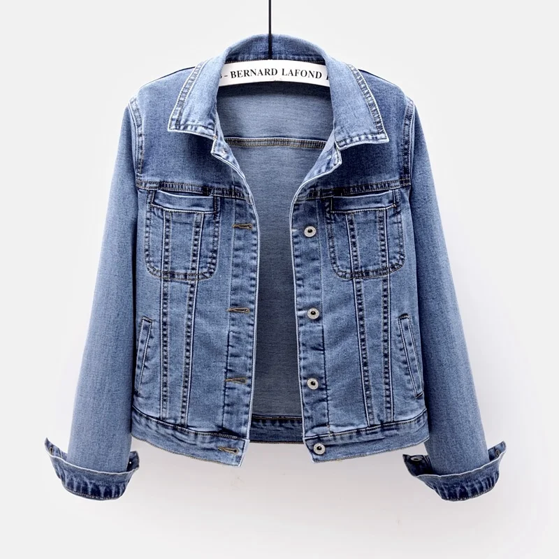 

Plus Size 5XL 2021 Spring Slim Stretch Denim Jacket Vintage Female Jeans Jackets Basic Coat Short All-match Autumn Casual Tops
