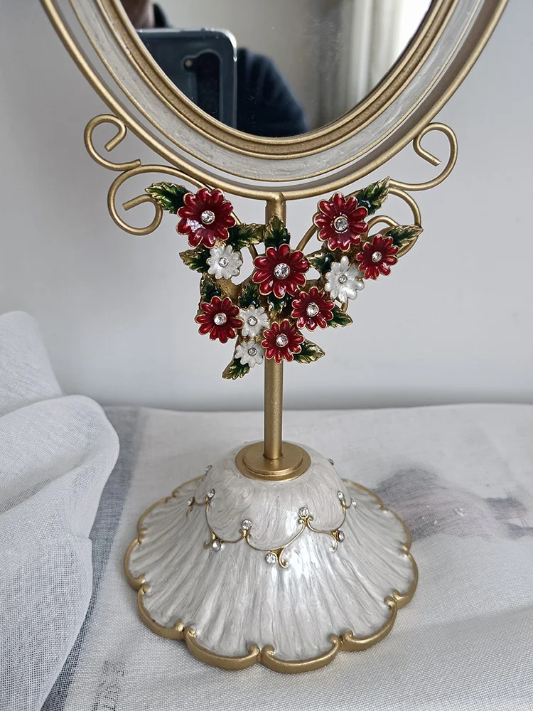 Эмалированное двухстороннее настольное зеркало для макияжа Домашнее Ретро