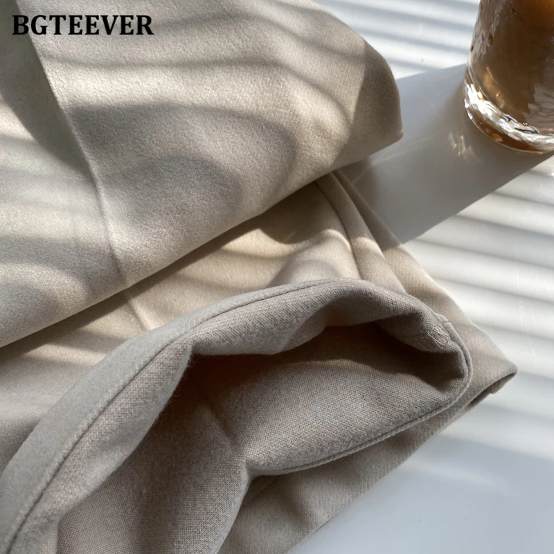 

BGTEEVER Women High Waist Loose Pans Elegant Woolen Suit Pants Casual Warm Female Trousers 2020 Winter Thick Pantalon Femme
