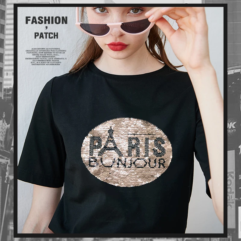 Женские вышитые нашивки с бисером и блестками аппликации для одежды в полоску