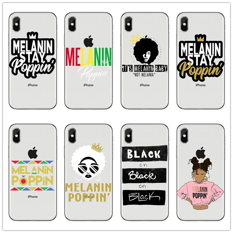 Melanin Poppin Queen Phone Case For iPhone 7 5S SE 6s 8Plus Art Black Girl Magic rock Soft TPU Silicone Cover Xs | Мобильные
