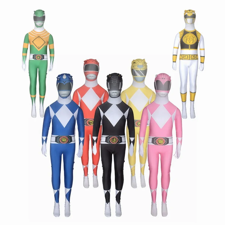 Детский костюм для костюмированной вечеринки мальчиков Zentai Skin Tight Power Ranger Dinosaur Team