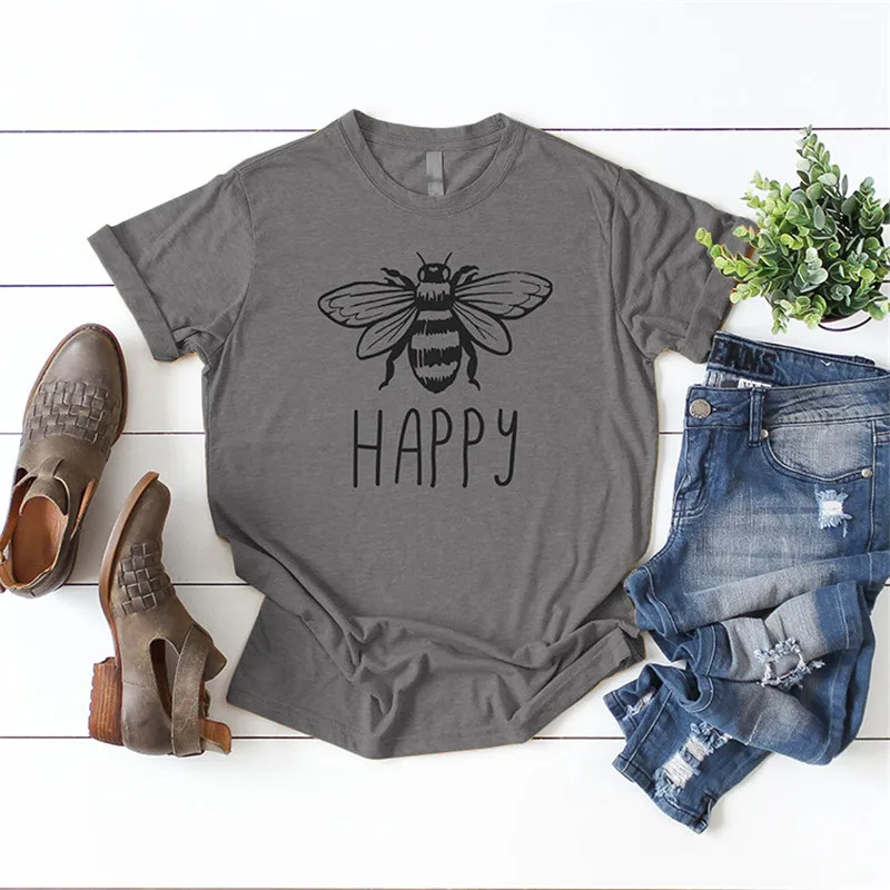 Женская футболка с принтом пчелы Милая графикой круглый вырез короткий рукав
