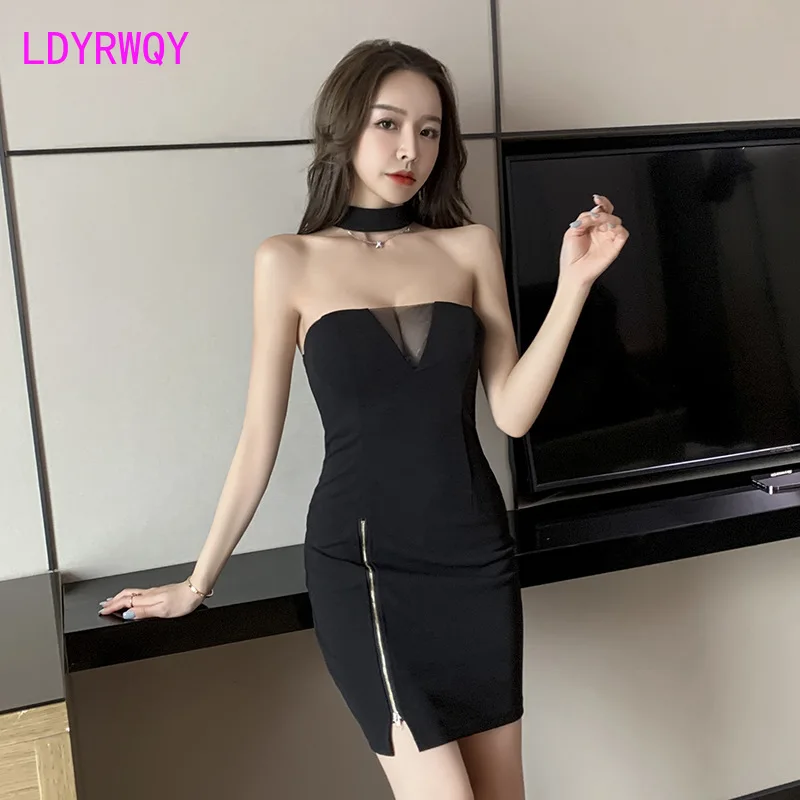 

Nightclub women's bra bag buttock open back split tight skirt sexy dress technician