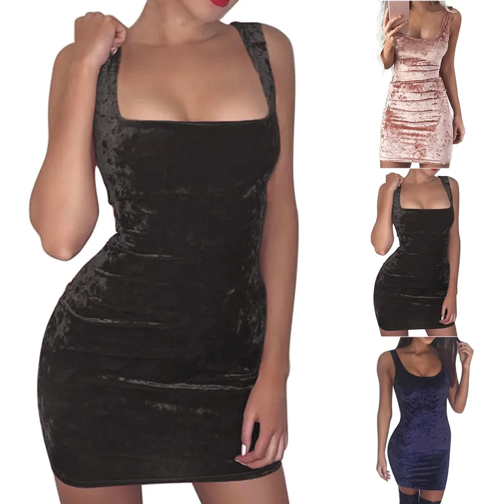 Модное женское бархатное платье Короткое Клубное повседневное сексуальное