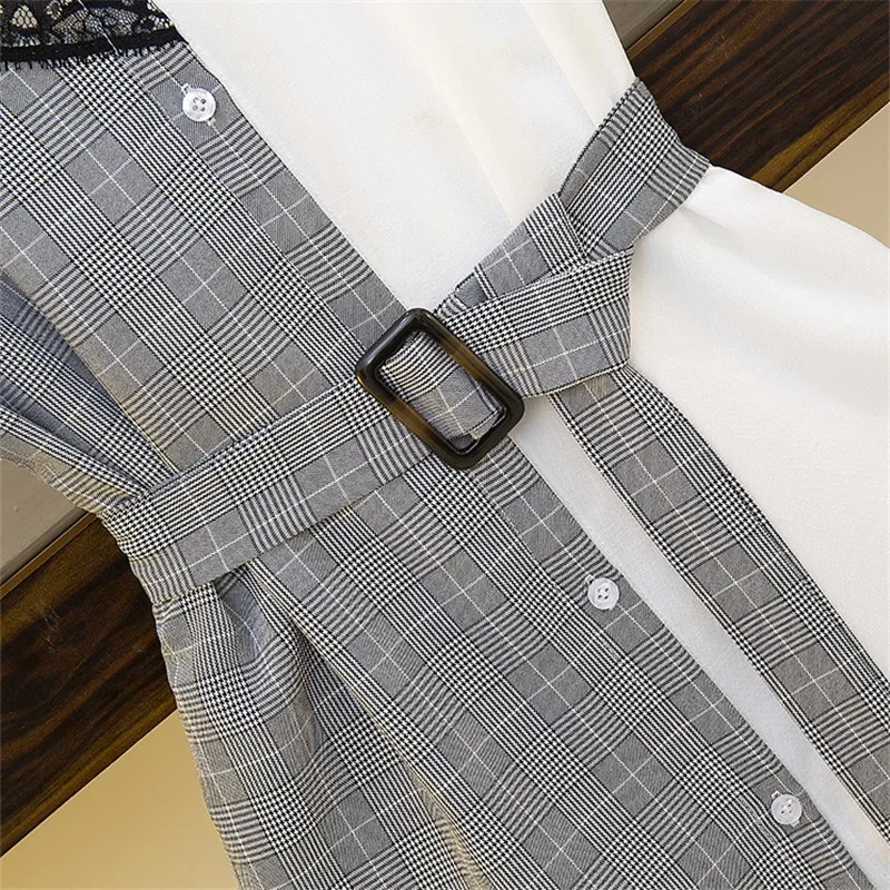 Женское платье рубашка в клетку с поясом размеры до 4XL|Женские платья| |