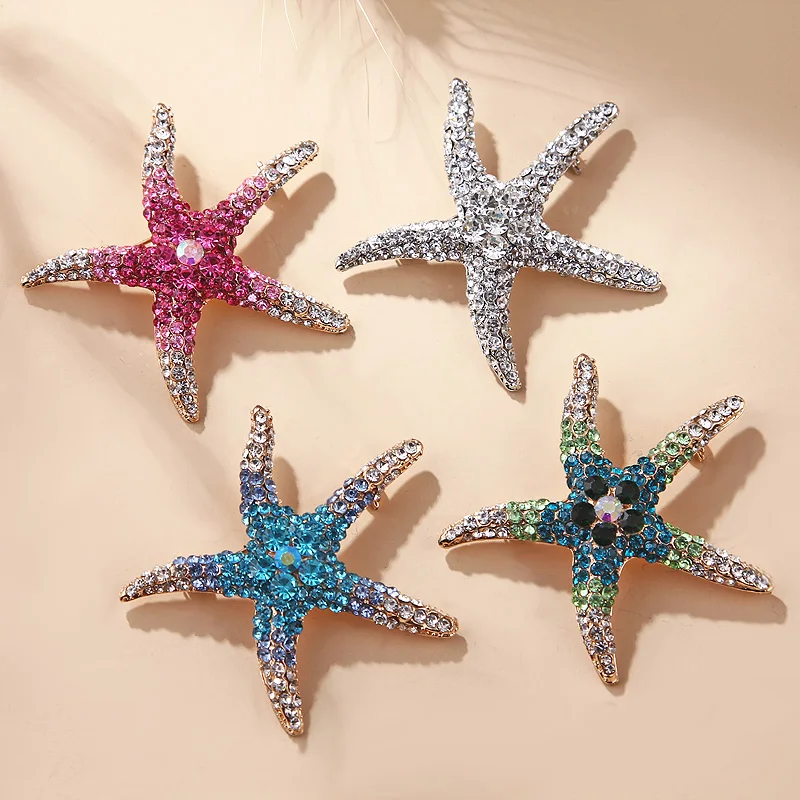 

Hot Sale Full Diamond 4-Color Starfish New Brooch Pin Cute Brooch Accessories Collar Pin Wholesale In 2021