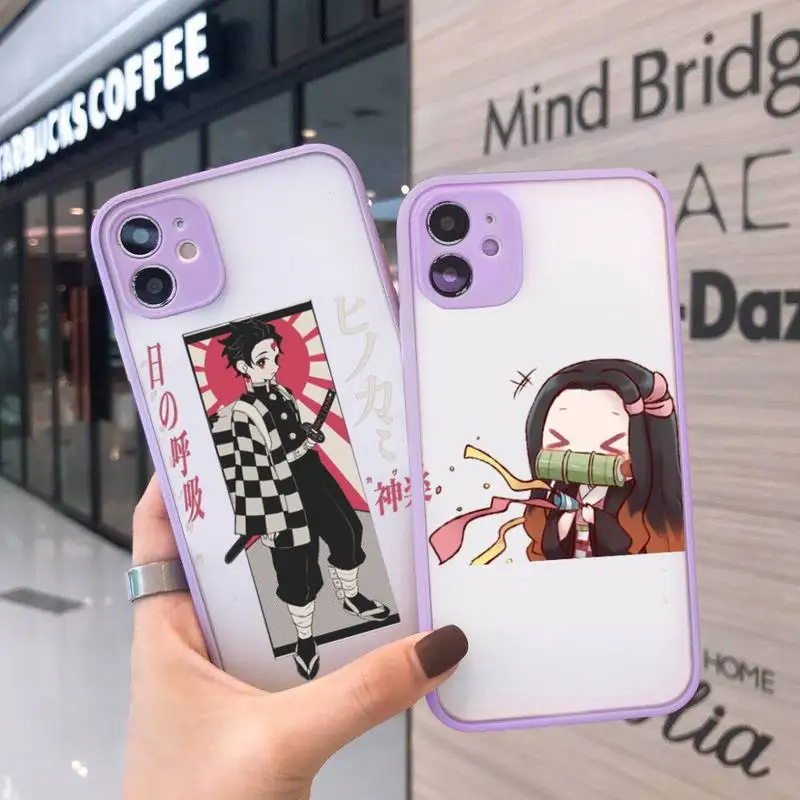 

Demon Slayer Phone Case For iPhone 12 11 Mini Pro XR XS Max 7 8 Plus X Matte transparent Purple Back Cover