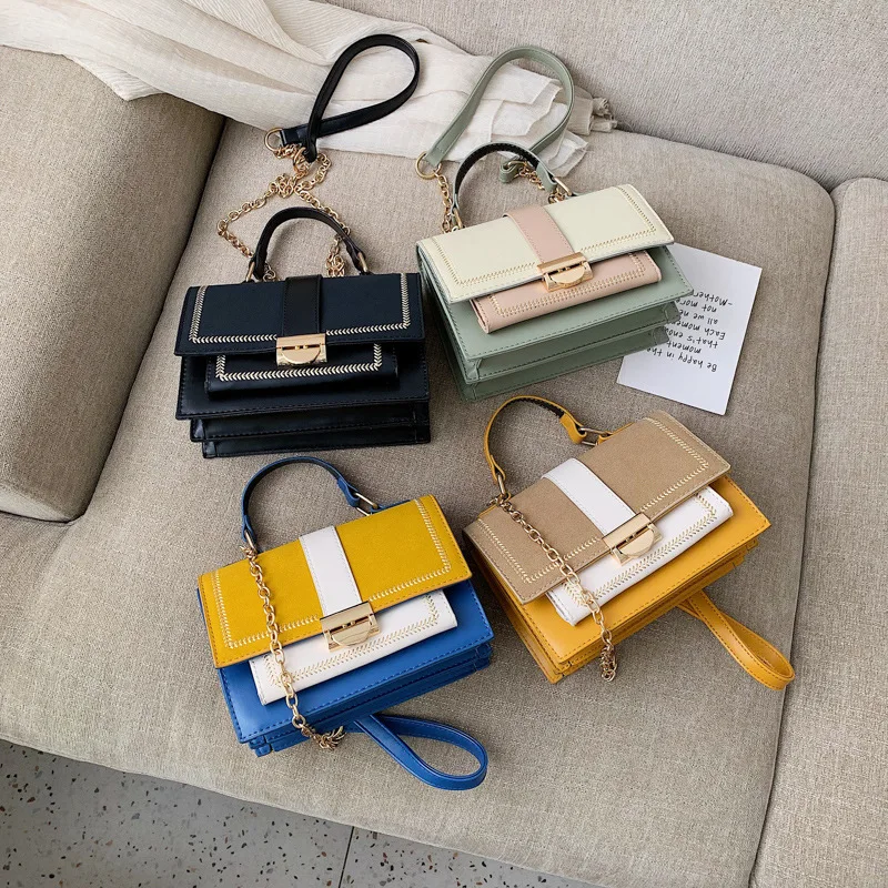 

Women's Bag 2020 New Colour-Coloured and Sanded Small Square Bag Fashion Hand-held Baidan Single Shoulder Slant Bag