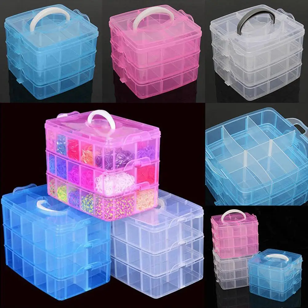 

3 Layers 18 Compartments Clear Storage Box Container Jewelry Bead Organizer Case Rangement Cajas Organizadoras Plastic Box