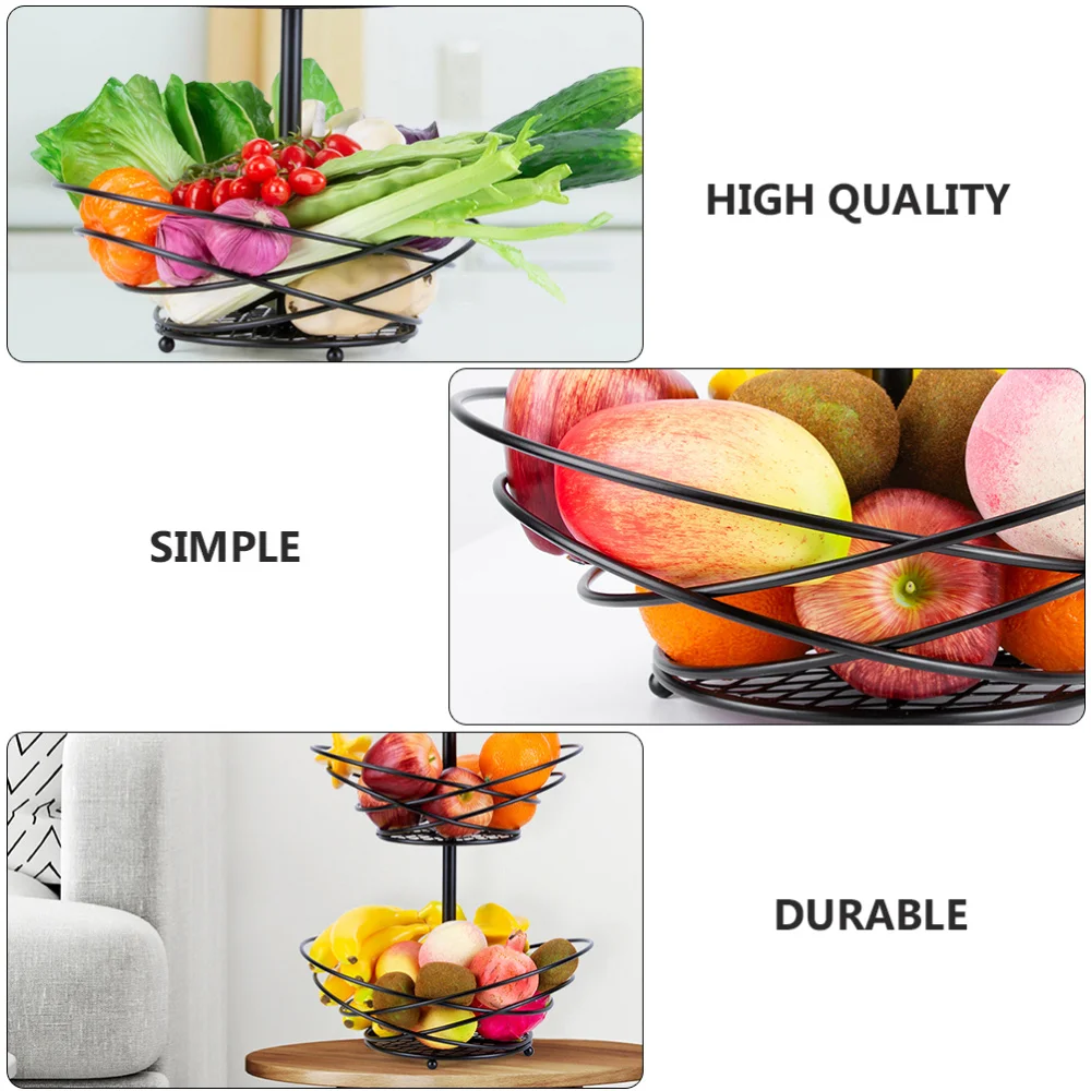 

1Pc Iron Art Storage Basket 2-tier Bread Snack Cookie Storage Holder Black