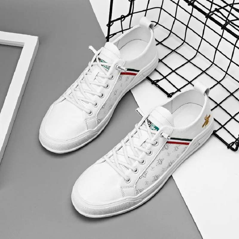 New Fashion Men Leather Casual Shoes Lightweight Breathable Flats Luxury Men's Outdoor Walking Sneakers 1a38 | Обувь