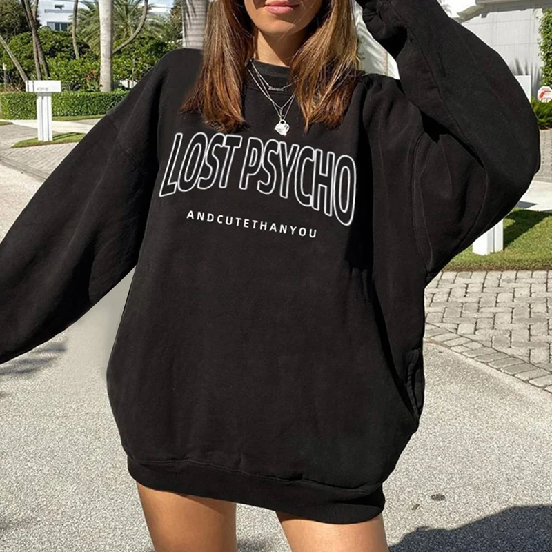

Women Oversize Hoody Top Y2K Aesthetics Streetwear O Neck Female Sweatshirts Gothic Hoodies