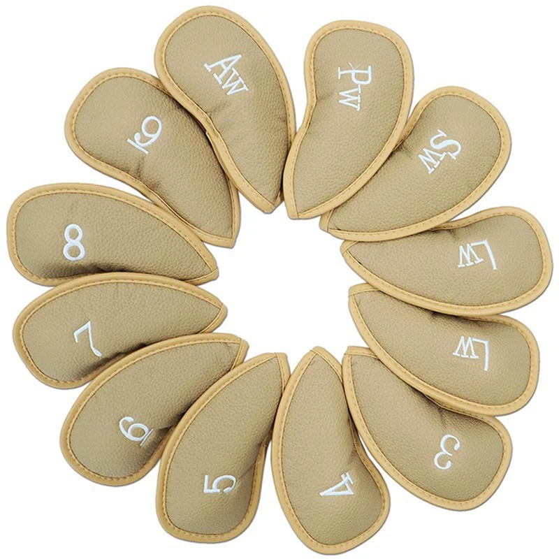 

New 12 Pcs Thick PU Leather Golf Iron Head Cover Set Headcover Fit All Brands Irons Clubs