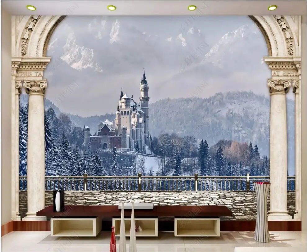 

3d обои для стен в рулонах, домашний декор, европейская римская колонна, Снежная гора, замок, фотообои 3d для гостиной