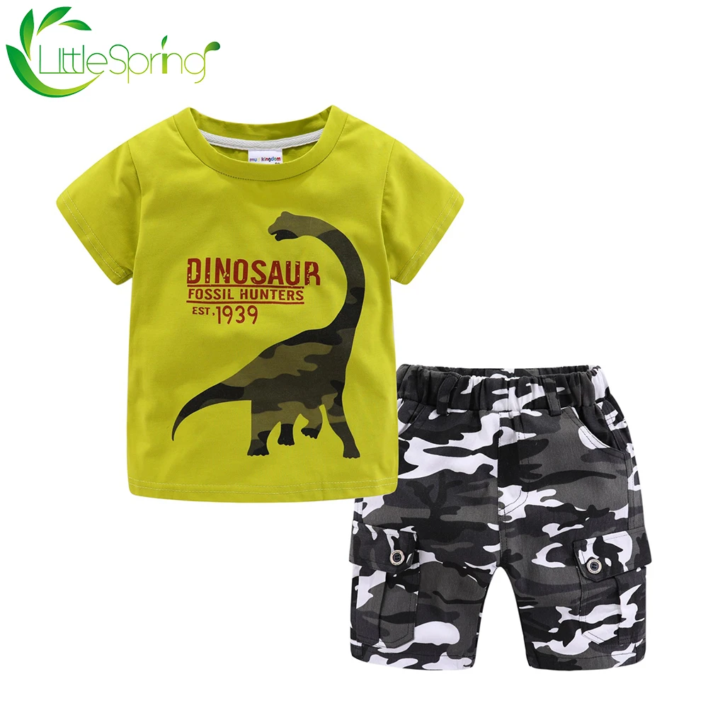 LittleSpring Toddler Boys Outfits Dinosaur Print Camo Cotton Summer Casual Clothes for Kids | Детская одежда и обувь