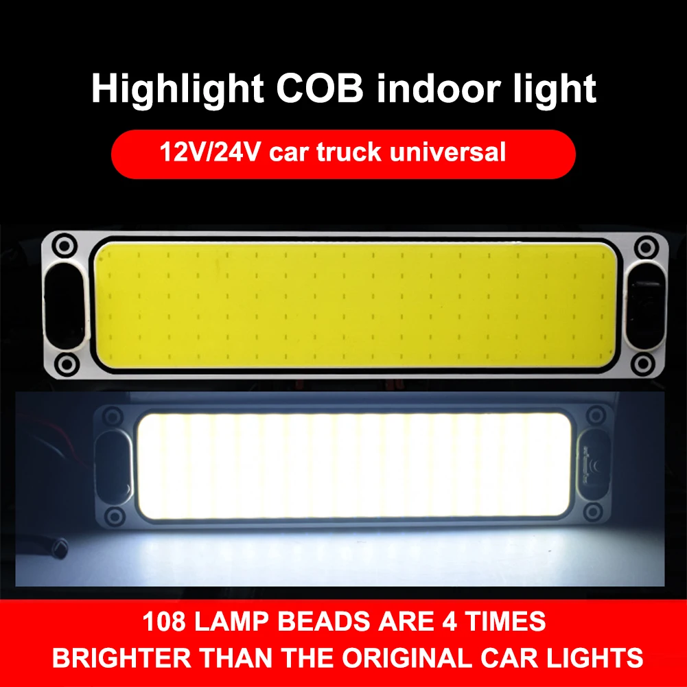 

2pc White 108 SMD 12V-24V COB Reading Light Car Interior Light LED Panel Light Bulb Dome Light Waterproof Self-Adhesive Truck