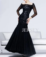 2018 plus size black vestidos formales long sleeve special occasion unique evening party gown prom mother of the bride dresses