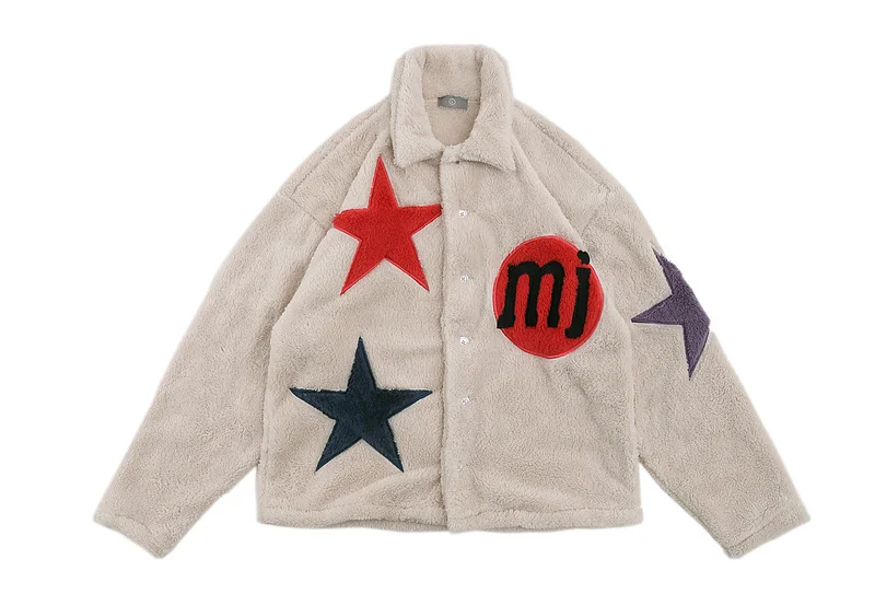 

New 2020 Winter Star Embroidery Lamb Wool Jacket Men Women Couples 100% Cotton Fleece Jacket Hip-hop High Street Casual Jacket