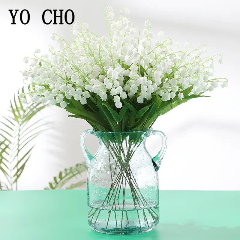 6Pcs/Set White Artificial Lily Of The Valley Flowers Decor Plastic Fake Flower For Office Living Room Party Decor Accessories