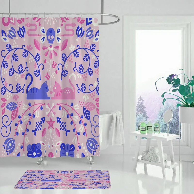 Занавеска для душа желтые цветы черный фон весенние растения креативное